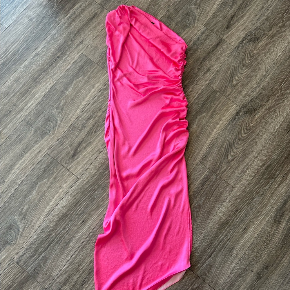 Smythe Hot Pink Ruched Asymmetrical Cocktail Dress